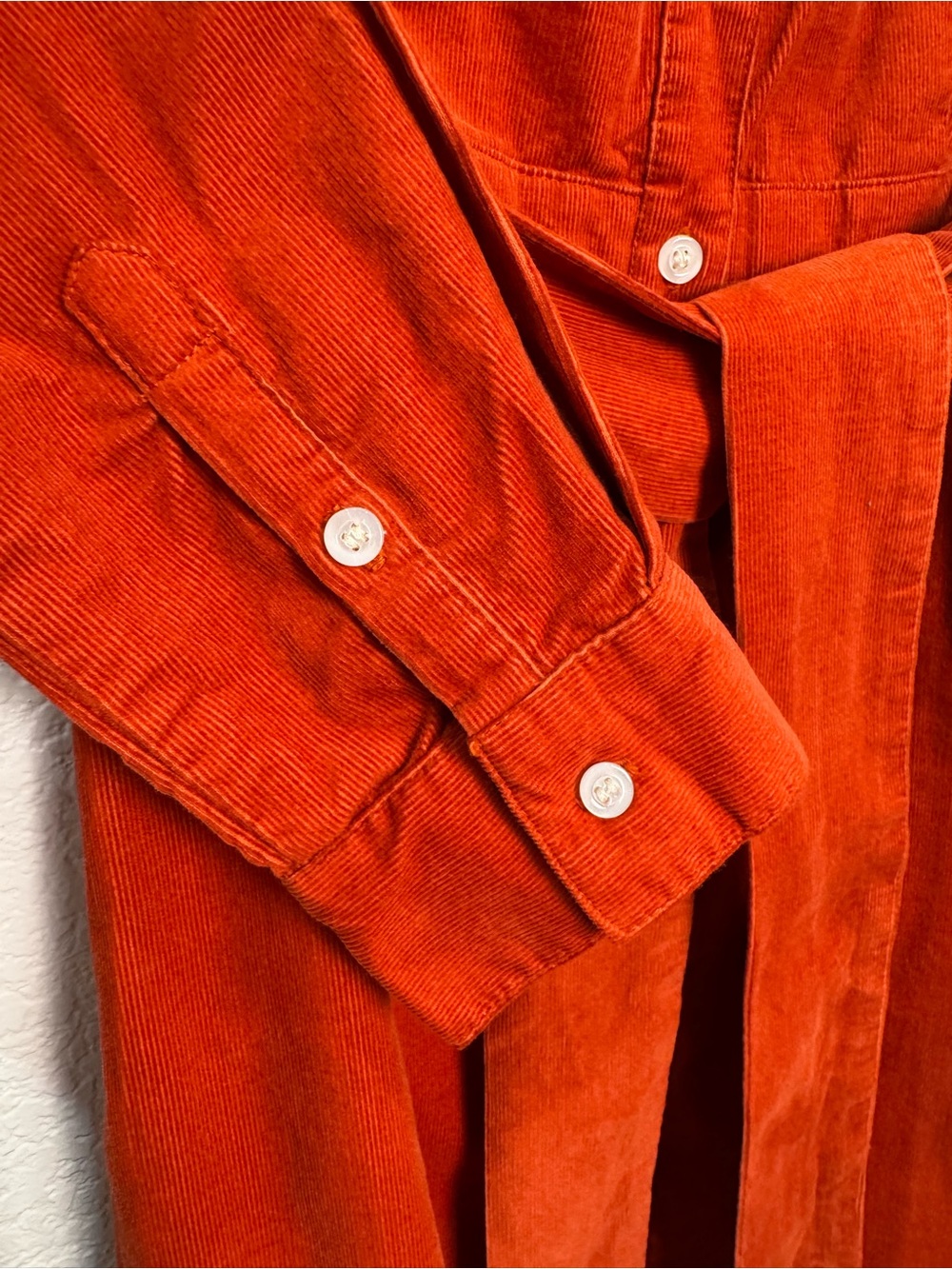J.Crew Womens 0 Orange Corduroy Shirt Dress Ruffle Collar Belted 100% Cotton - Picture 8 of 10